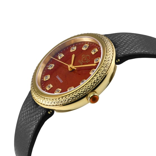 GV2 Arezzo Women's Diamond Watch, IPYG Case, Red Jasper Dial, Genuine Italian Handmade Red Jasper Leather Strap - Image 3