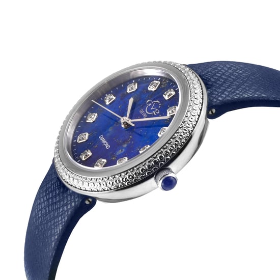 GV2 Arezzo Women's Diamond Watch,SS Case, Blue Dial, Genuine Italian Handmade Blue Leather Strap - Image 3