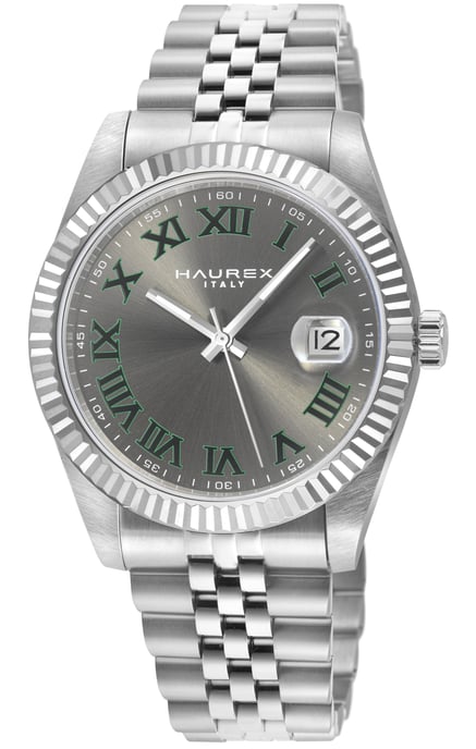 Haurex Italy:Impero 316L Stainless Steel Case, Silver Bezel, Dark Gray Dial, Stainless Steel Bracelet Watch - Image 1