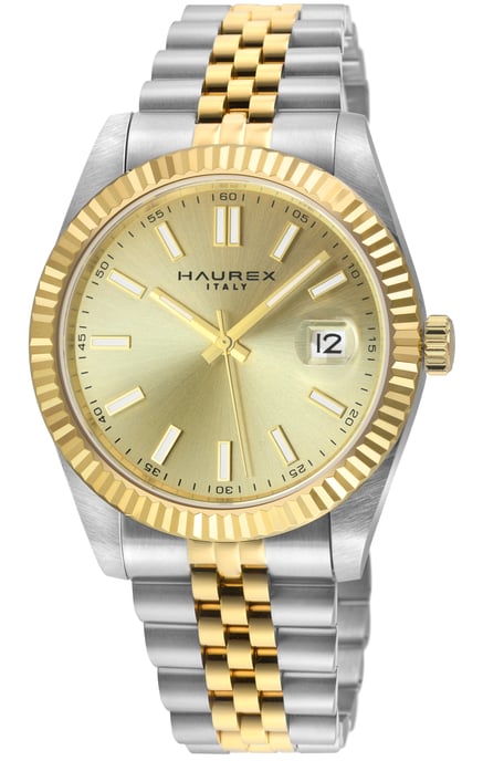Haurex Italy:Impero 316L Stainless Steel Case, IPYG Bezel, Gold Dial, Two toned IPYG Stainless Steel Bracelet Watch - Image 1