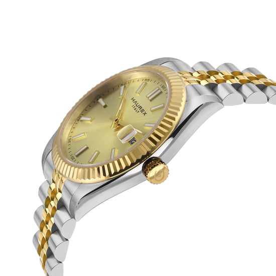 Haurex Italy:Impero 316L Stainless Steel Case, IPYG Bezel, Gold Dial, Two toned IPYG Stainless Steel Bracelet Watch - Image 3