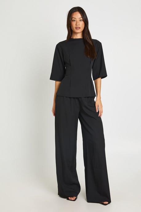 Tall Woven Marl Cinch Waist Top Wide Leg Trouser Co-ord - Image 3