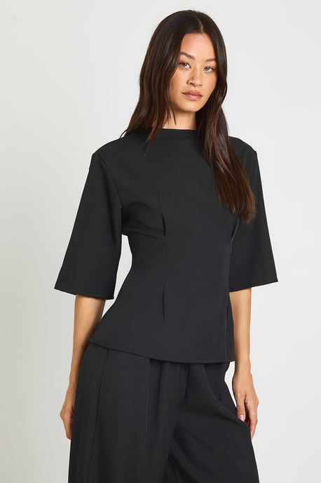 Tall Woven Marl Cinch Waist Top Wide Leg Trouser Co-ord - Image 4