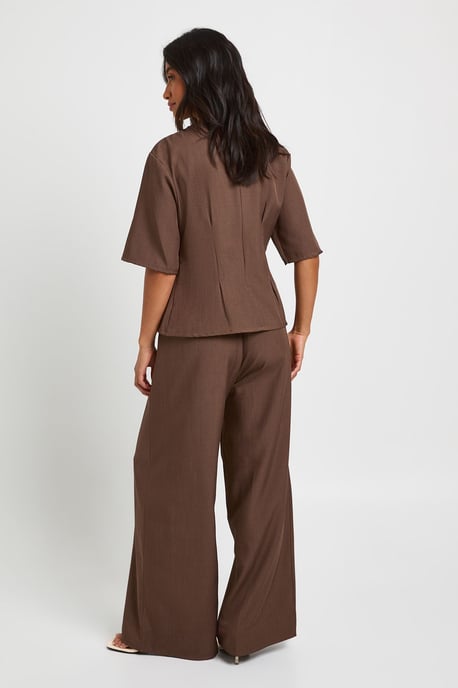 Petite Woven Marl Cinch Waist Top Wide Leg Trouser Co-ord - Image 2