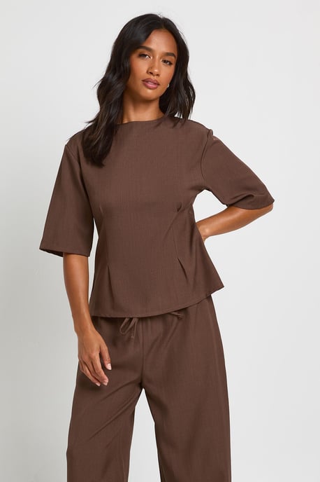 Petite Woven Marl Cinch Waist Top Wide Leg Trouser Co-ord - Image 4