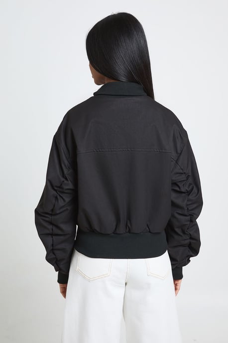 Ribbed Funnel Neck Bomber Jacket - Image 2