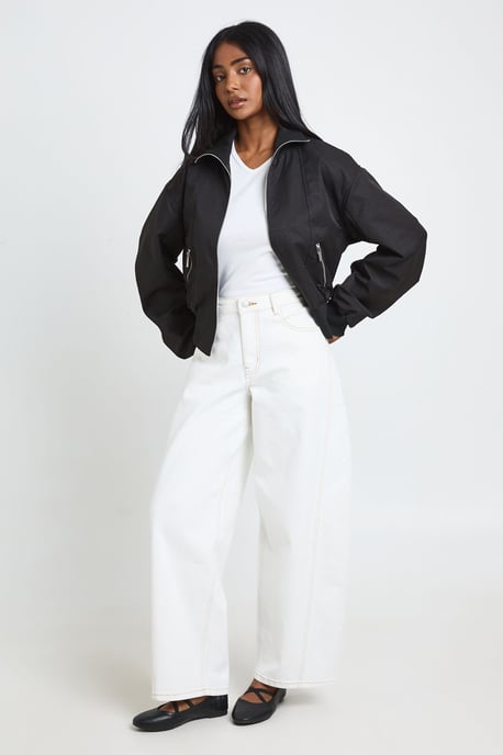 Ribbed Funnel Neck Bomber Jacket - Image 3