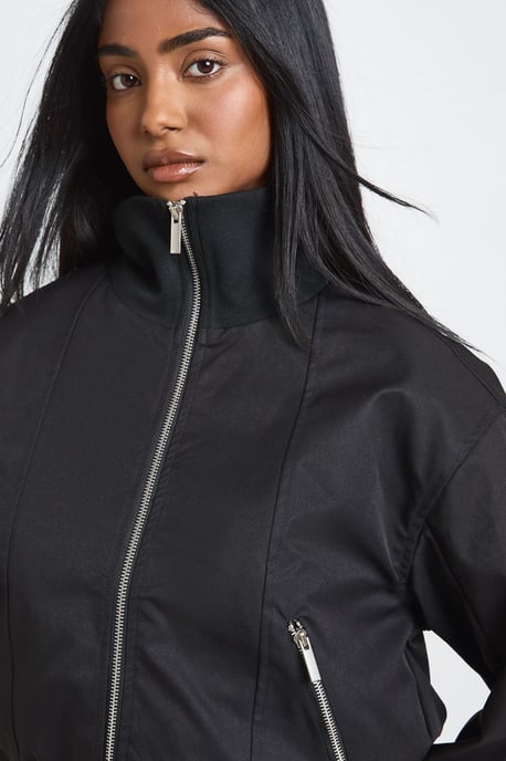 Ribbed Funnel Neck Bomber Jacket - Image 4