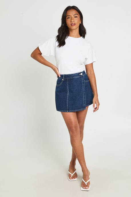 Petite Wrap Front Denim Skort - Image 3