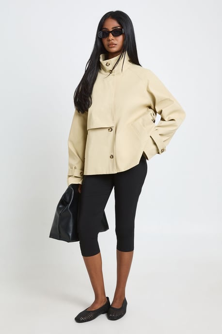 Funnel Neck Belted Trench Coat - Image 3