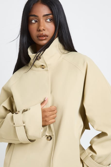 Funnel Neck Belted Trench Coat - Image 4