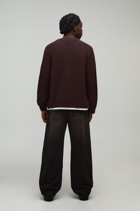 Relaxed Boxy Rib Raglan Knitted Cardigan - Image 2