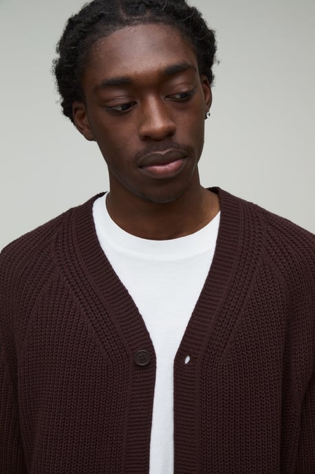 Relaxed Boxy Rib Raglan Knitted Cardigan - Image 3
