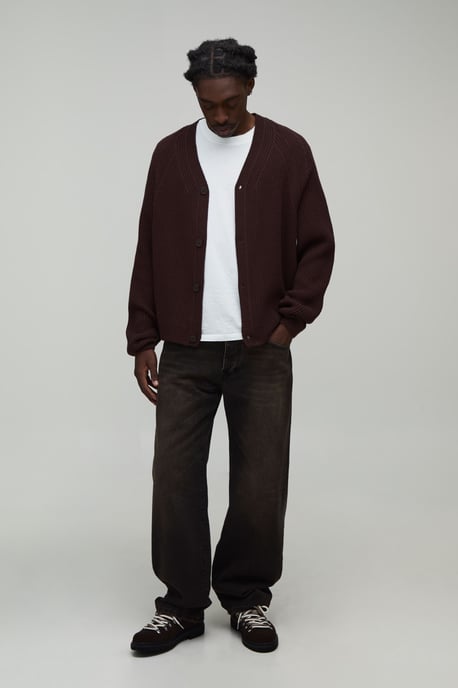 Relaxed Boxy Rib Raglan Knitted Cardigan - Image 4