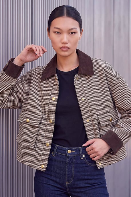 Check Cord Trim Jacket - Image 1