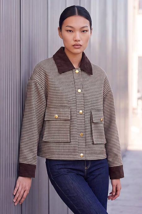 Check Cord Trim Jacket - Image 2
