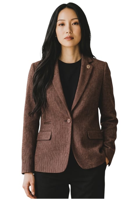 Dames roestbruine wollen Tweed Herringbone geruite blazer - WS-1 - Image 1