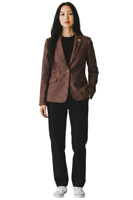 Dames roestbruine wollen Tweed Herringbone geruite blazer - WS-1 - Image 2