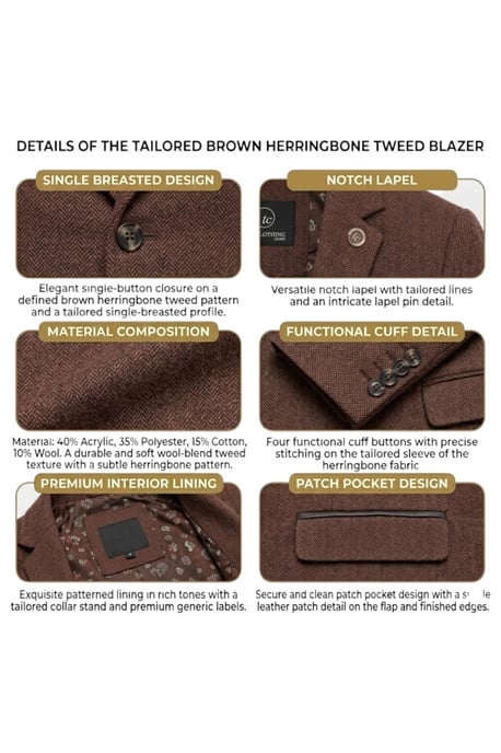 Dames roestbruine wollen Tweed Herringbone geruite blazer - WS-1 - Image 5
