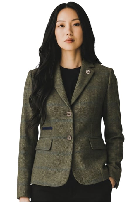 Dames olijfkleurig getailleerd geruite tweed blazer formeel jasje - TPSTZ-7 - Image 1