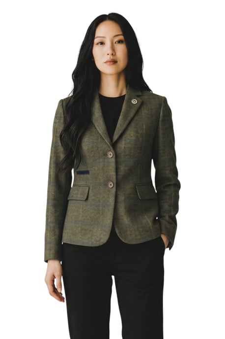 Dames olijfkleurig getailleerd geruite tweed blazer formeel jasje - TPSTZ-7 - Image 2