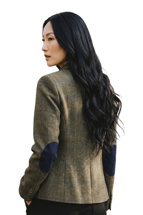 Dames olijfkleurig getailleerd geruite tweed blazer formeel jasje - TPSTZ-7 - Image 4
