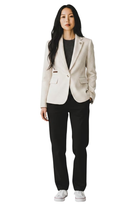 Dames crèmekleurige wollen tweed visgraat-ruitje blazer - WS-1 - Image 2