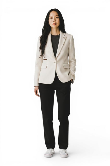 Dames crèmekleurige wollen tweed visgraat-ruitje blazer - WS-1 - Image 3