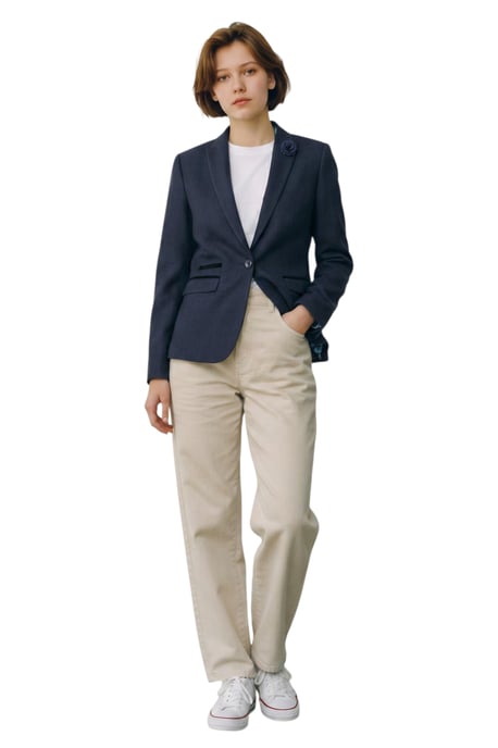 Dames marineblauw geruite wol mix visgraat tweed op maat gemaakt blazer - Caridi - Image 2
