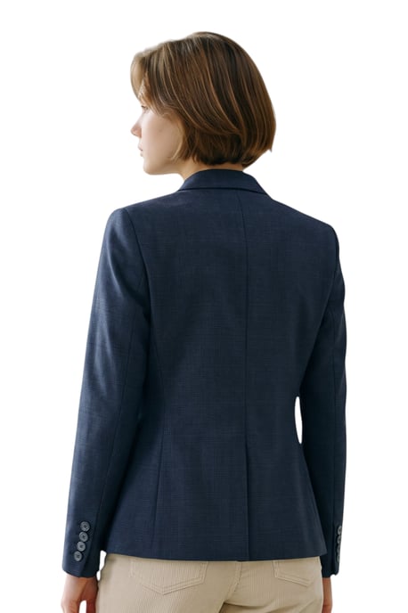 Dames marineblauw geruite wol mix visgraat tweed op maat gemaakt blazer - Caridi - Image 4