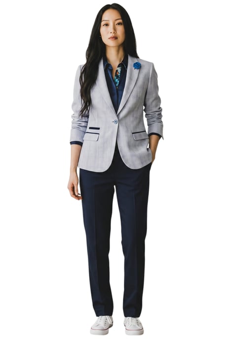 Dames blauwgeruite wol mix visgraat tweed op maat gemaakt blazer - Caridi - Image 2