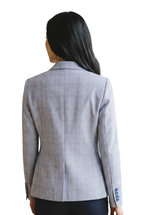 Dames blauwgeruite wol mix visgraat tweed op maat gemaakt blazer - Caridi - Image 4