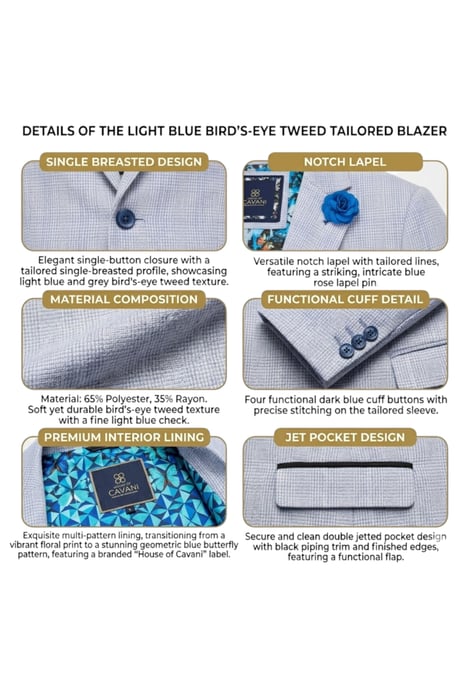 Dames blauwgeruite wol mix visgraat tweed op maat gemaakt blazer - Caridi - Image 5