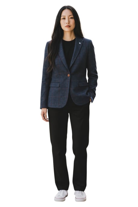 Dames marineblauwe tweed blazer op maat gemaakte formele jas - Madrid - Image 2