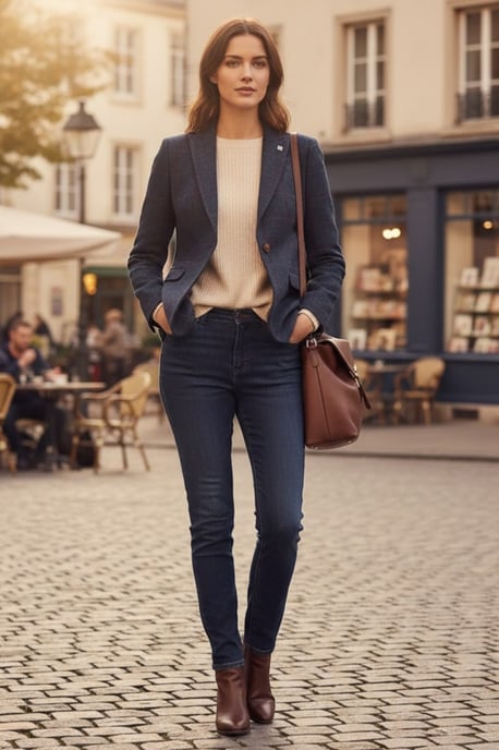 Dames marineblauwe tweed blazer op maat gemaakte formele jas - Madrid - Image 3