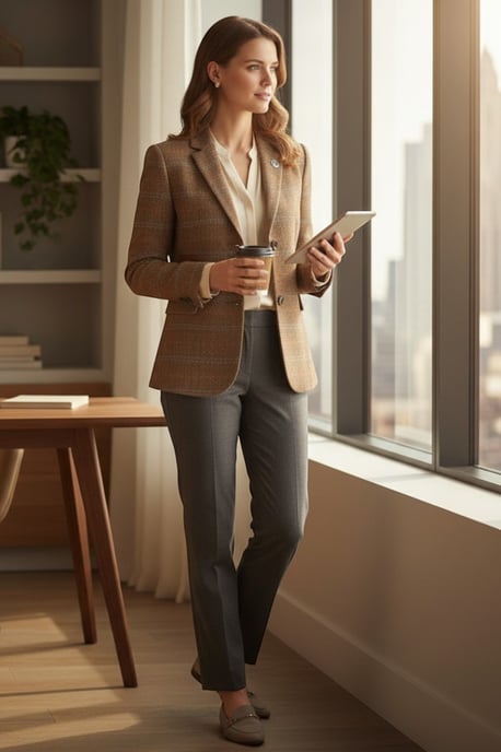 Dames eikenbruin op maat gemaakte geruite tweed blazer formele jas - TPSTZ-7 - Image 3