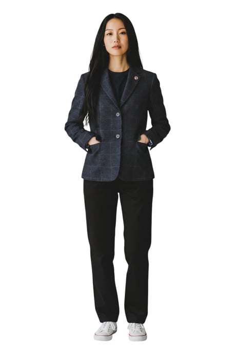 Dames marineblauw op maat gemaakte geruite tweed blazer formeel jasje - TPSTZ-7 - Image 2