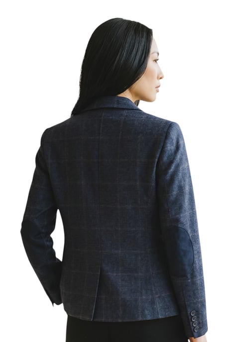Dames marineblauw op maat gemaakte geruite tweed blazer formeel jasje - TPSTZ-7 - Image 4