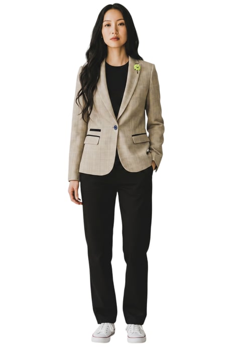 Dames crèmekleurig geruite wol mix visgraat tweed op maat gemaakte blazer - Caridi - Image 2