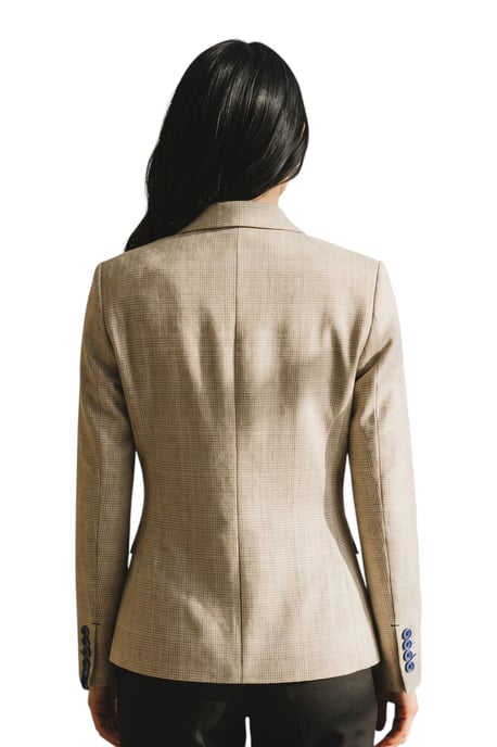 Dames crèmekleurig geruite wol mix visgraat tweed op maat gemaakte blazer - Caridi - Image 4