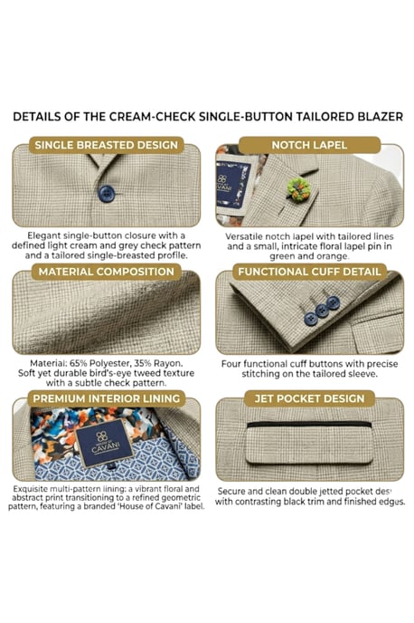 Dames crèmekleurig geruite wol mix visgraat tweed op maat gemaakte blazer - Caridi - Image 5
