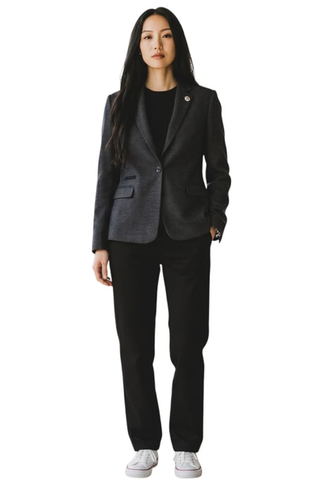 Dames zwarte wollen tweed visgraat-ruite blazer - WS-1 - Image 2