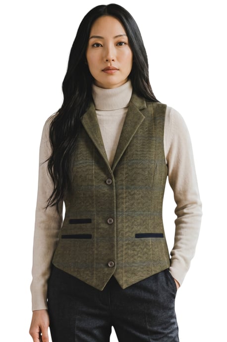 Women's Olive Tailored Fit Tweed Waistcoat Formal Vest - TPSTZ-7 - Image 1