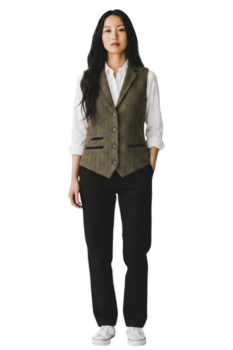 Women's Olive Tailored Fit Tweed Waistcoat Formal Vest - TPSTZ-7 - Image 2