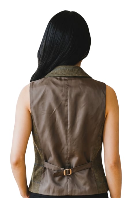 Women's Olive Tailored Fit Tweed Waistcoat Formal Vest - TPSTZ-7 - Image 4