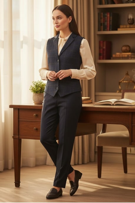 Dames marineblauw op maat gemaakte tweed vest formeel vest - TPSTZ-7 - Image 3