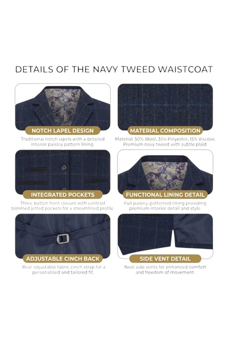 Dames marineblauw op maat gemaakte tweed vest formeel vest - TPSTZ-7 - Image 5