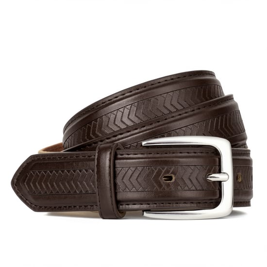 Brown Herringbone Leather Lined Belt with Polished Buckle - 1.25” - Image 3