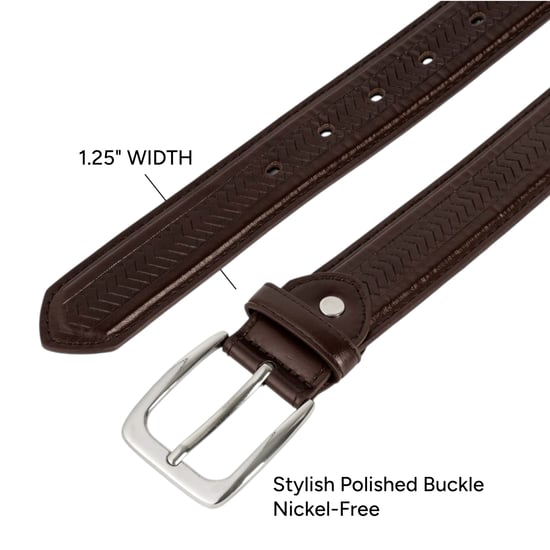 Brown Herringbone Leather Lined Belt with Polished Buckle - 1.25” - Image 4
