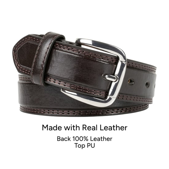 Men’s Classic 1.25 Inch Belt Real Leather Back in Brown - Image 3